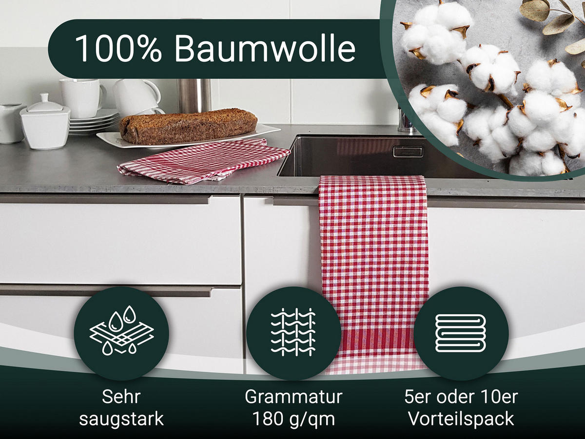 GESCHIRRTÜCHER, 5er-Set, 50x70 cm, 100% Baumwolle, Rot - Rot, Textil (50/70cm) - Zollner
