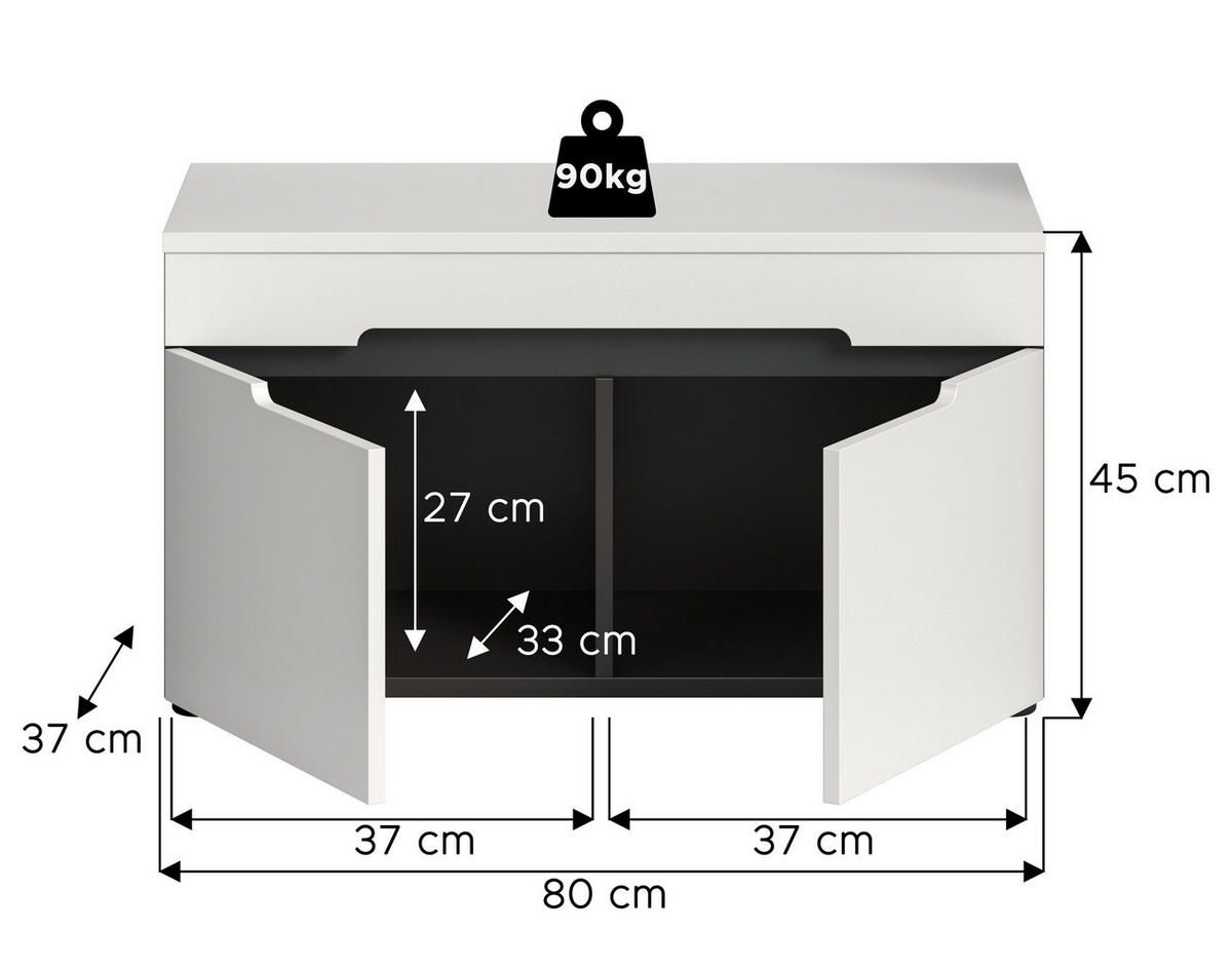 SITZBANK CANU (B/H/T: ca. 80/45/37 cm) in Basalt grau/weiß - Grau, Holzwerkstoff (80/45/37cm)