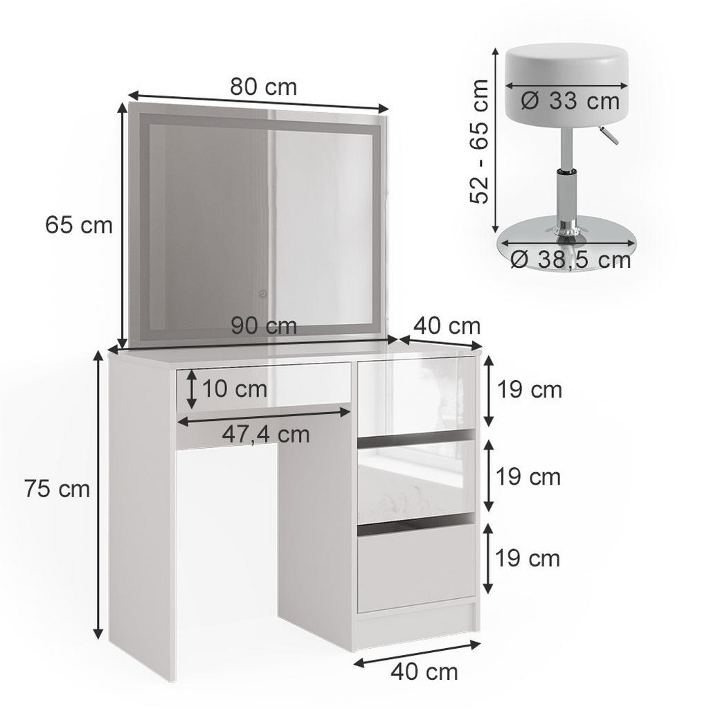 Thumbnail - Vicco Schminktisch, Weiß, Holzwerkstoff, 4 Fächer, 4 Schubladen, Rechteckig,Rechteckig, 90x75x40 cm, Schlafzimmer, Schmi...