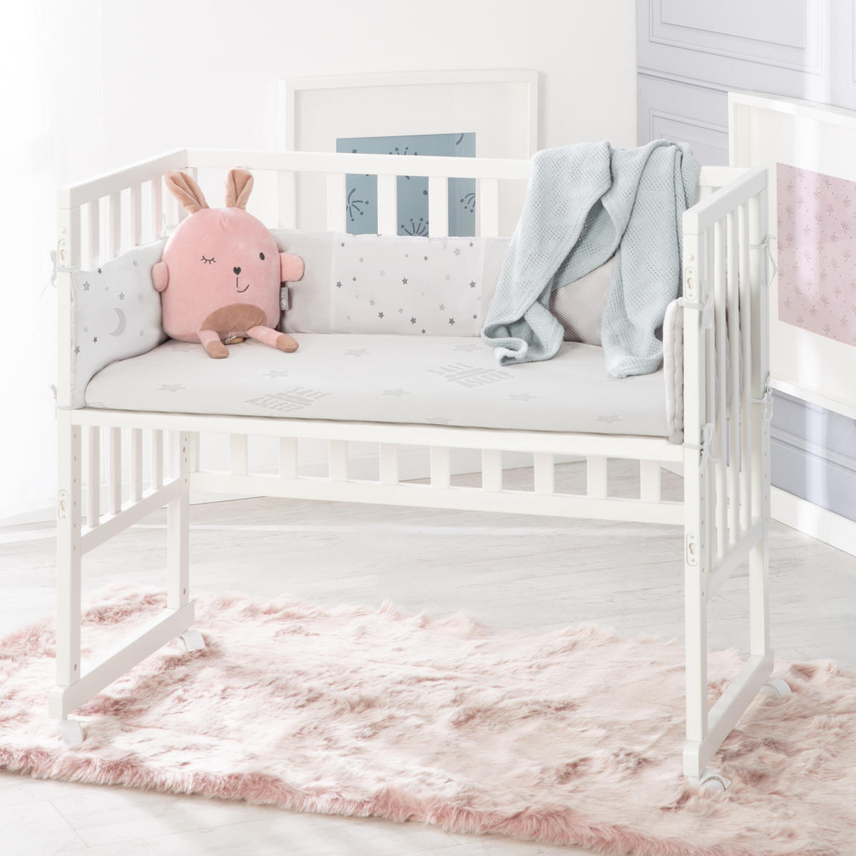 BEISTELLBETT Sternenzauber grau 3in1 Set 90 x 45 cm - Hellgrau/Weiß, Holzwerkstoff (45/90cm) - Roba