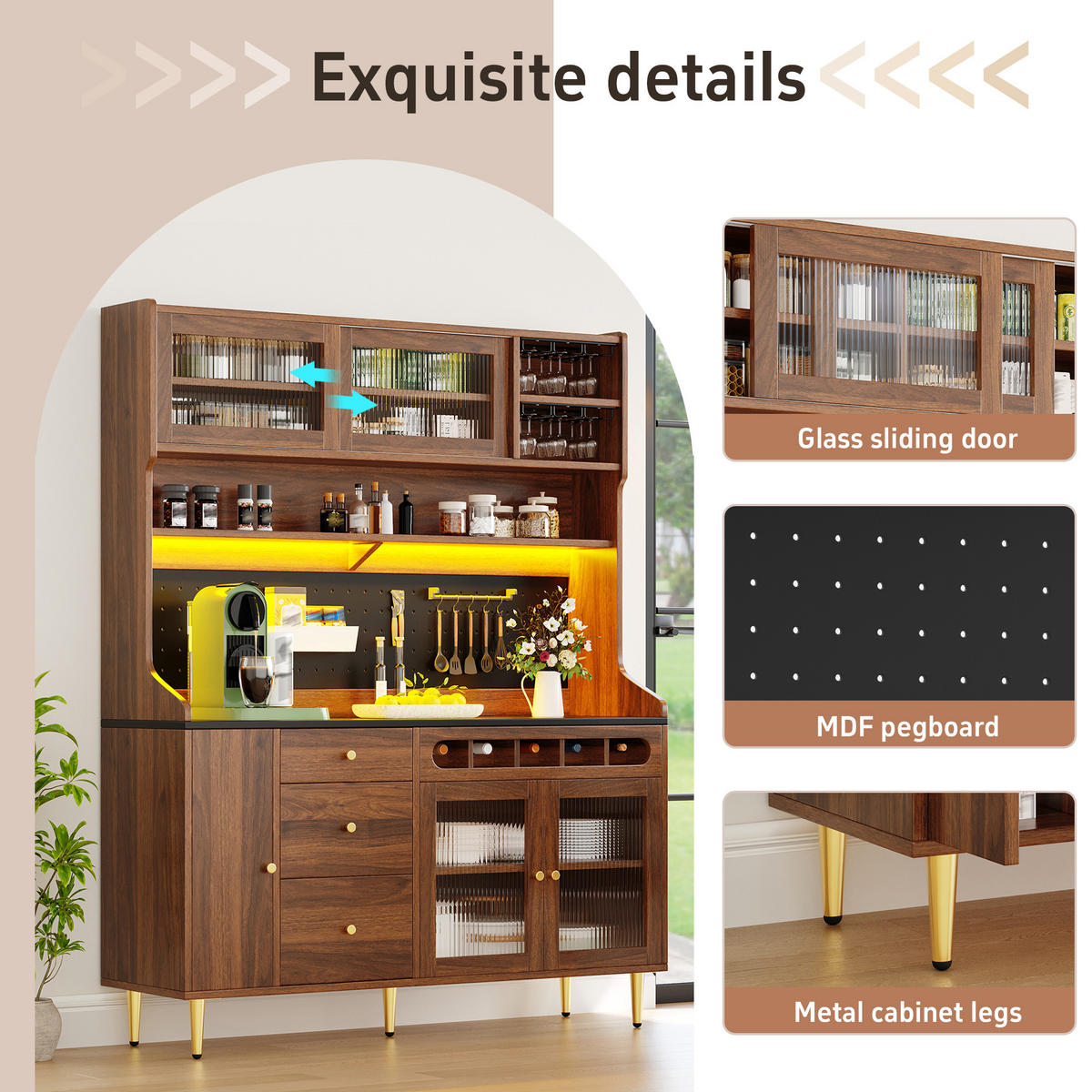 BUFFETSCHRANK Walnussfarben 145/39/171 cm - Walnussfarben, Holz (145/171/39cm) - PANGIVO