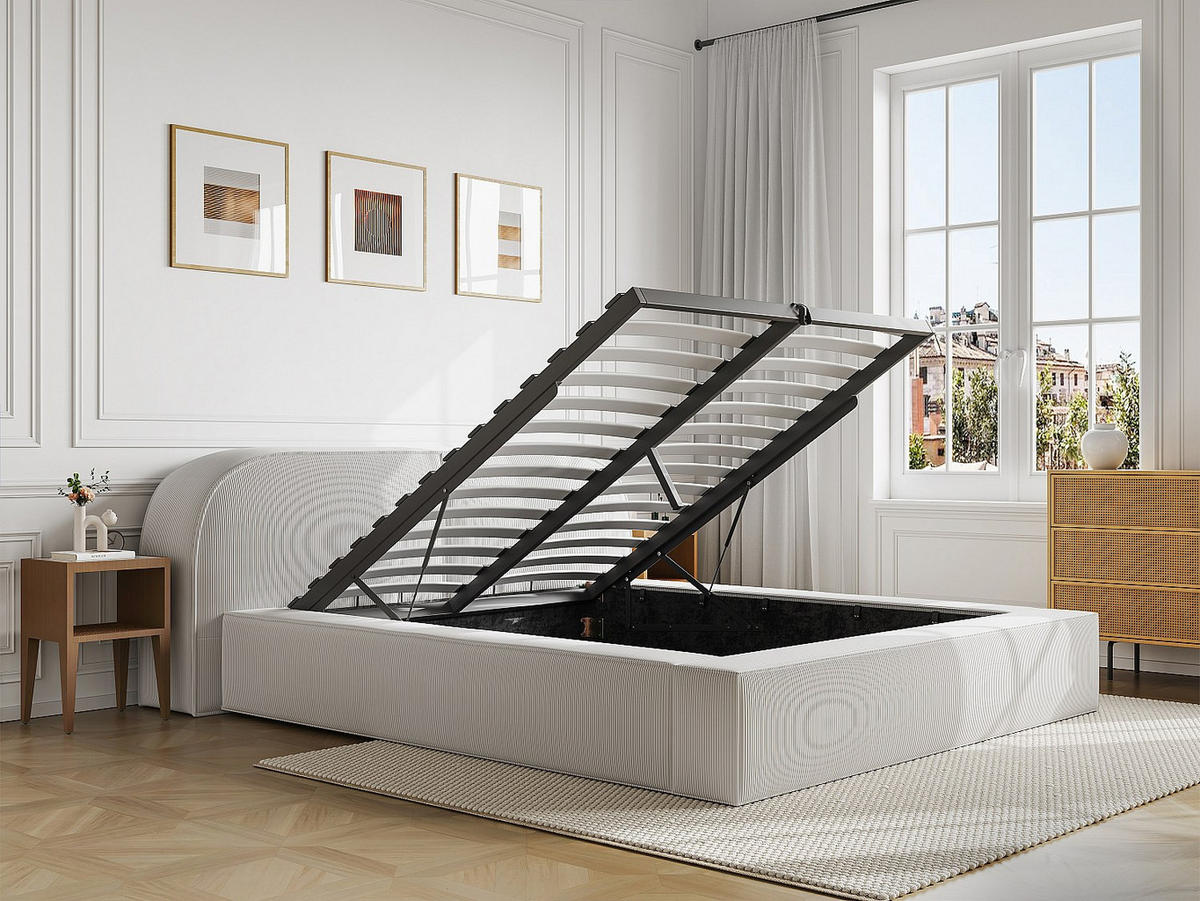 BETT mit Bettkasten - 2 Personen - Samt, Stoff - Cremefarben - Creme, Textil (180/200cm) - Vente-Unique