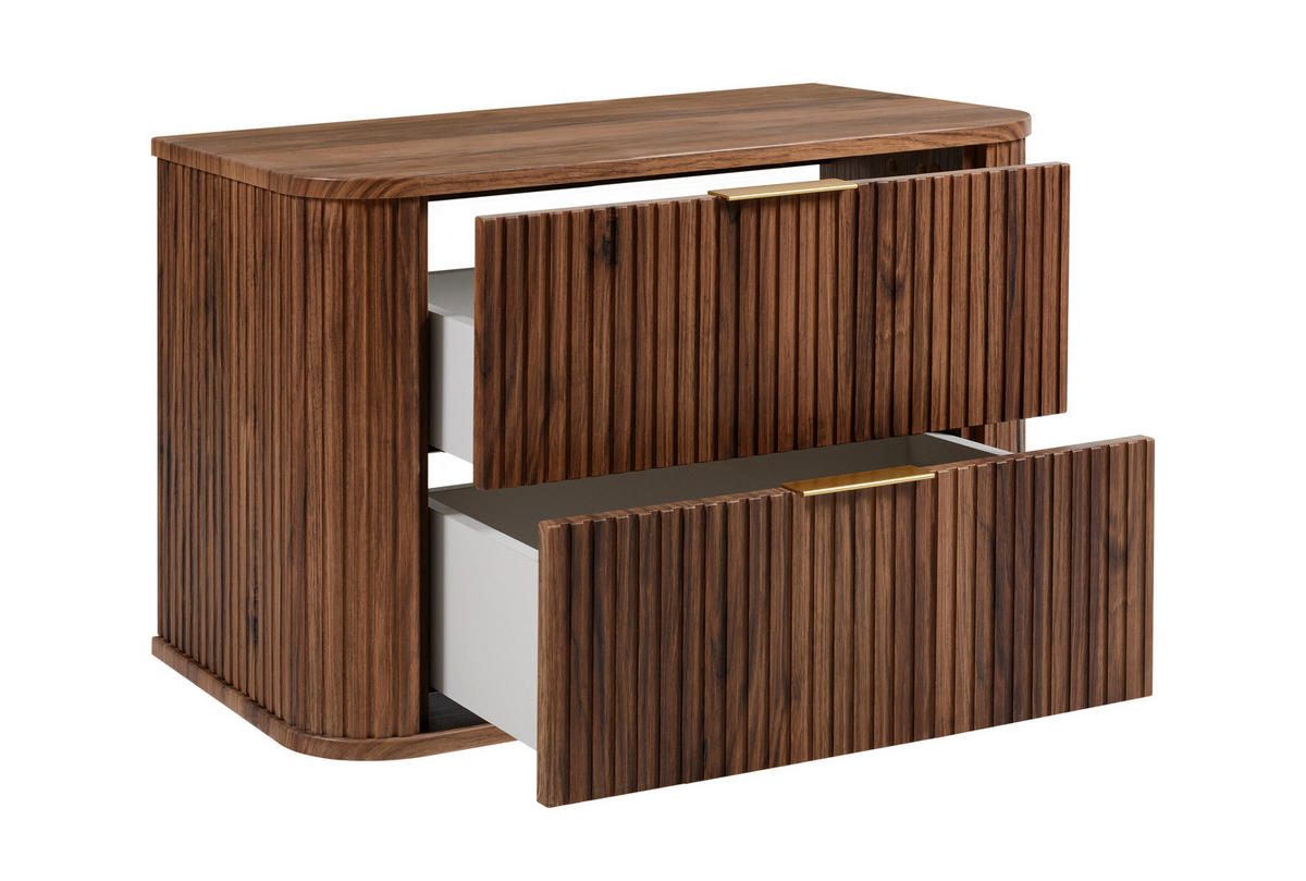 BADEZIMMERSCHRANK, Eiche-Nussbaum, Goldene Griffe, 41,5 x 80 x 51,7 cm - Dunkelbraun/Goldfarben, Holzwerkstoff/Kunststoff (80.4/51.7/41.5cm) - 3XE LIVING