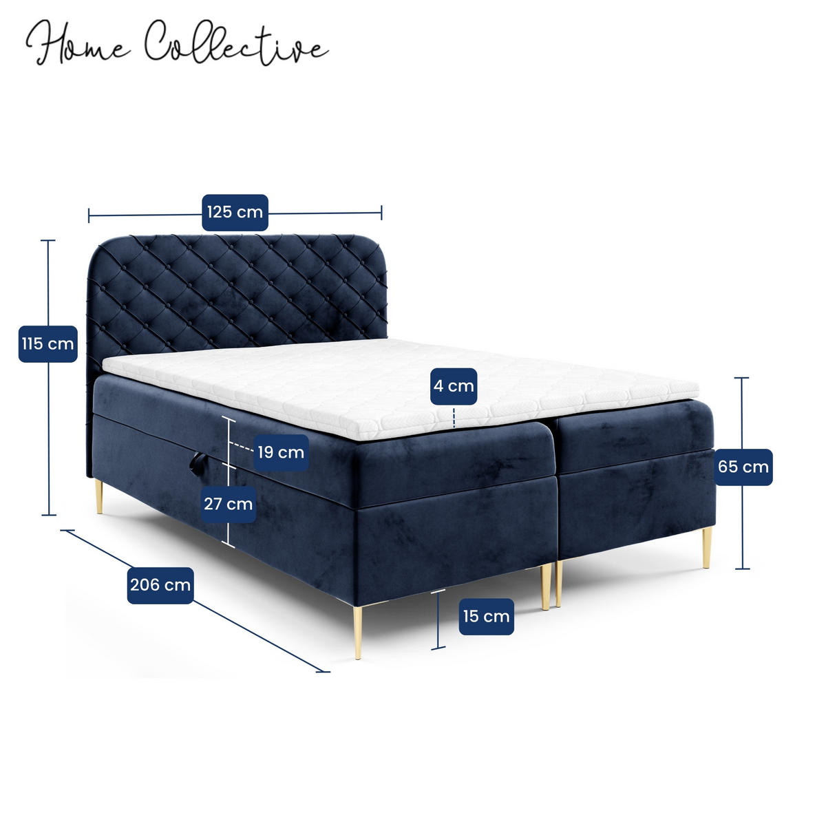 BOXSPRINGBETT mit zwei Bettkasten 120x200 cm in Marineblau - Dunkelblau, Textil (120/200cm) - Home Collective