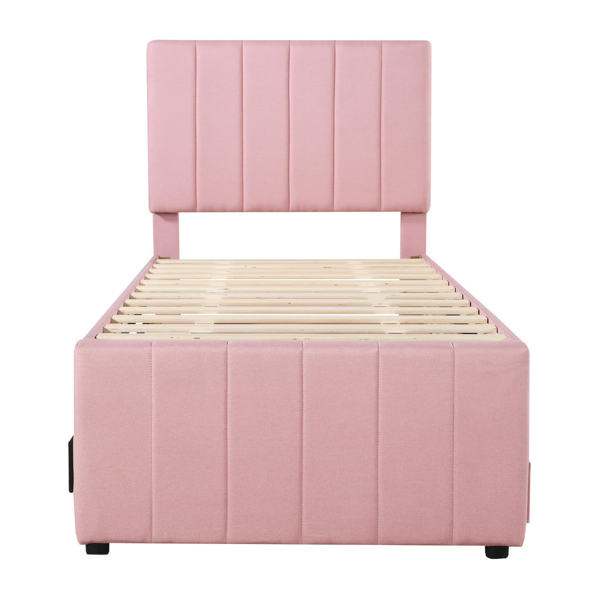 POLSTERBETT 90/200 cm mit Ausziehbett, 3 Schubladen und höhenverstellbarem Kopfteil, Leinenbezug, Rosa - Pink, Textil (90/200cm) - Redom