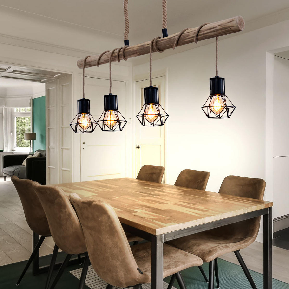 LED HÄNGELEUCHTE Holz Braun Höhenverstellbar - Braun, Holz (100/13.3/120cm) - Globo Lighting