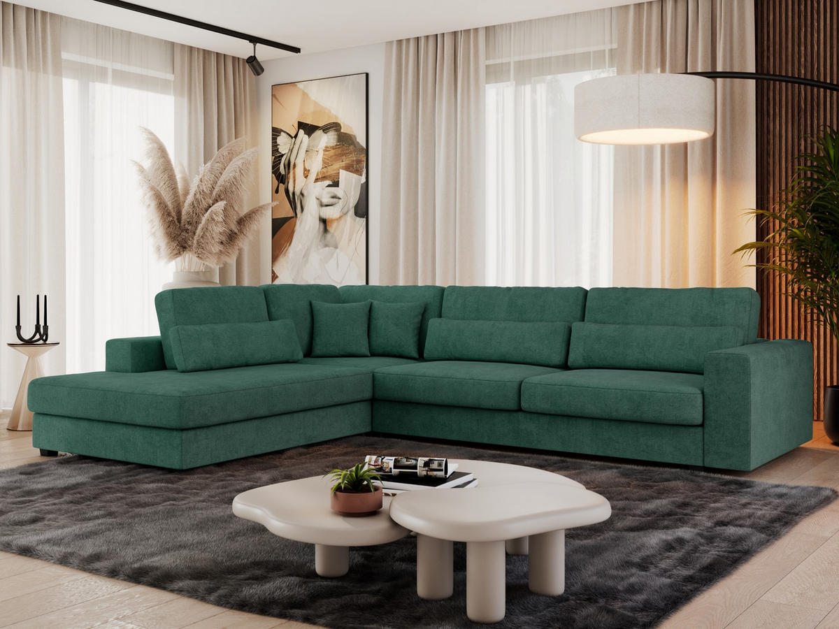 ECKSOFA Savona Grün Strukture - links - Schwarz/Grün, Kunststoff/Textil (316/249cm) - MKS