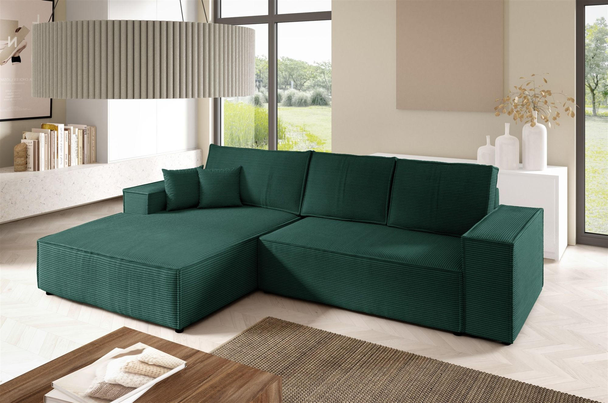ECKSOFA Corunia In Poso - Grün, Holzwerkstoff/Textil (294/185cm) - Fun Möbel