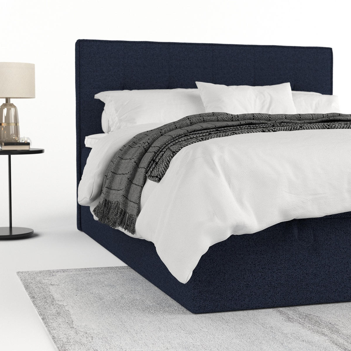 BOXBETT Tivra 180/200 cm Marineblau im Riva Stoff - Schwarz/Dunkelblau, Holz/Holzwerkstoff (180/200cm) - AltaBeds