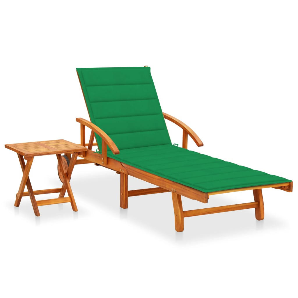 SONNENLIEGE mit Tisch und Auflage Akazie Massivholz - Grün, Holz (67/85/200cm) - furnicato