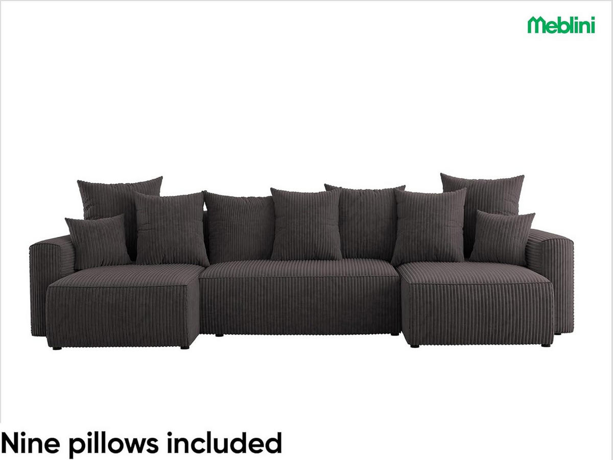 ECKSOFA SOLARIS U - Schwarz/Grau, Holzwerkstoff (312/142cm) - Meblini