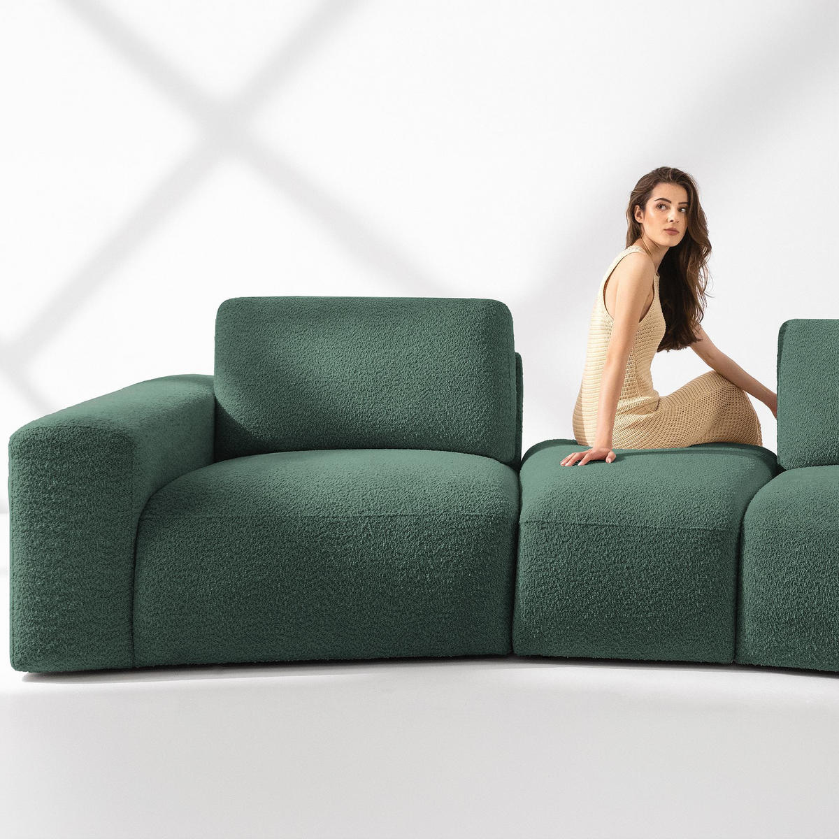 4-SITZER ECKSOFA ZUCCO Boucle rechts, Grün - Grün, Textil (350/84/105cm) - KONSIMO®