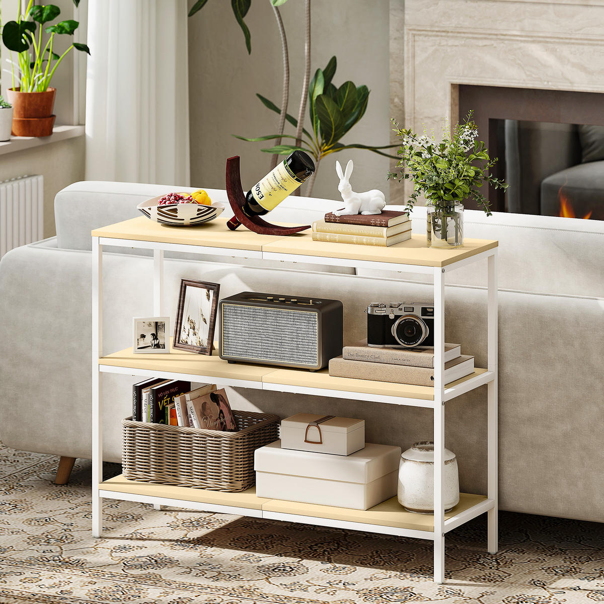 KONSOLENTISCH Naturholz Melamin in Holzoptik Metall 1 Stück - Beige, Metall (101/35/80cm) - GiPP