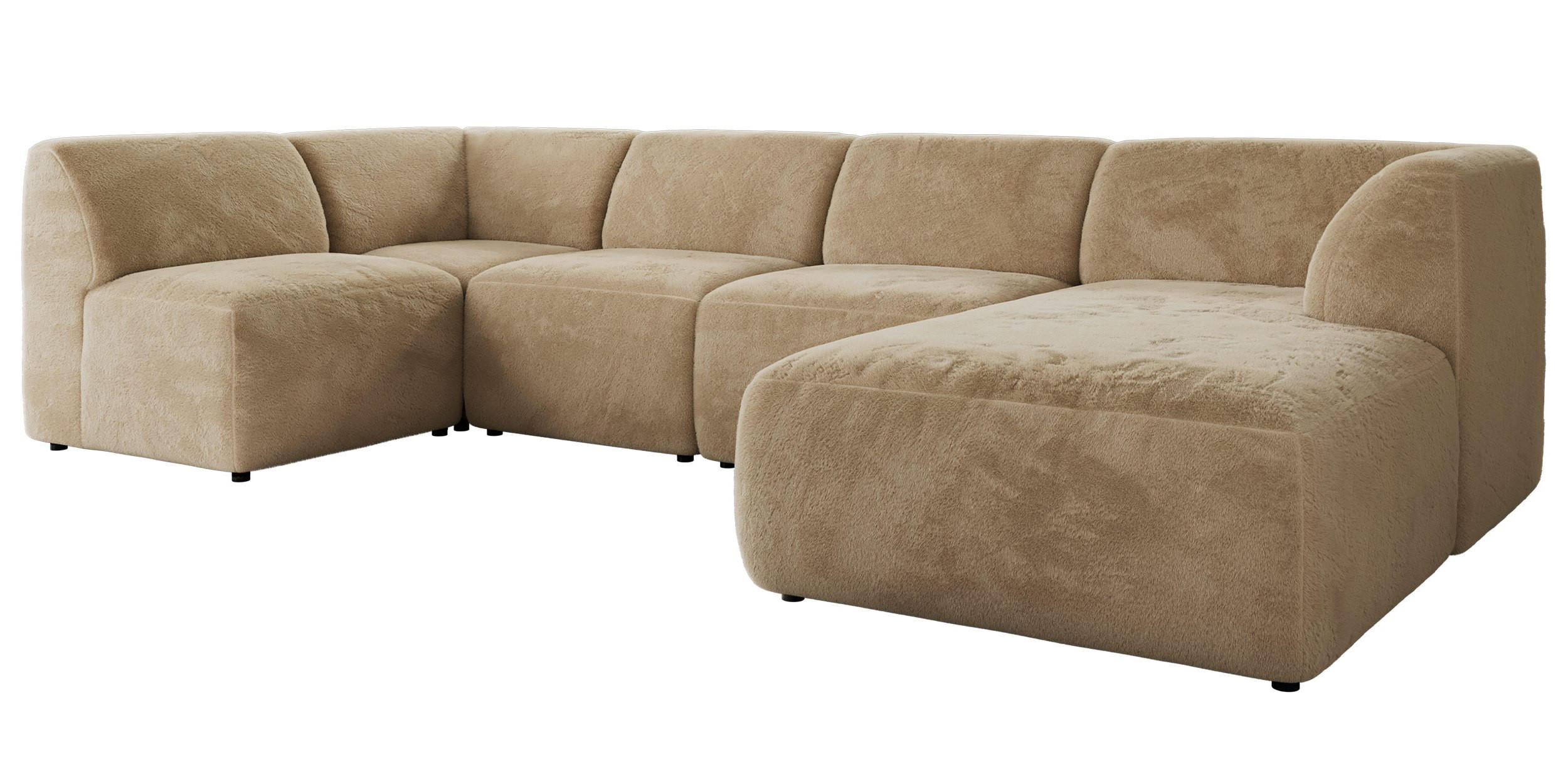 WOHNLANDSCHAFT MODARO U 5M - Beige Plüsch - Rechts - Beige/Schwarz, Textil (345/78/180cm) - MKS