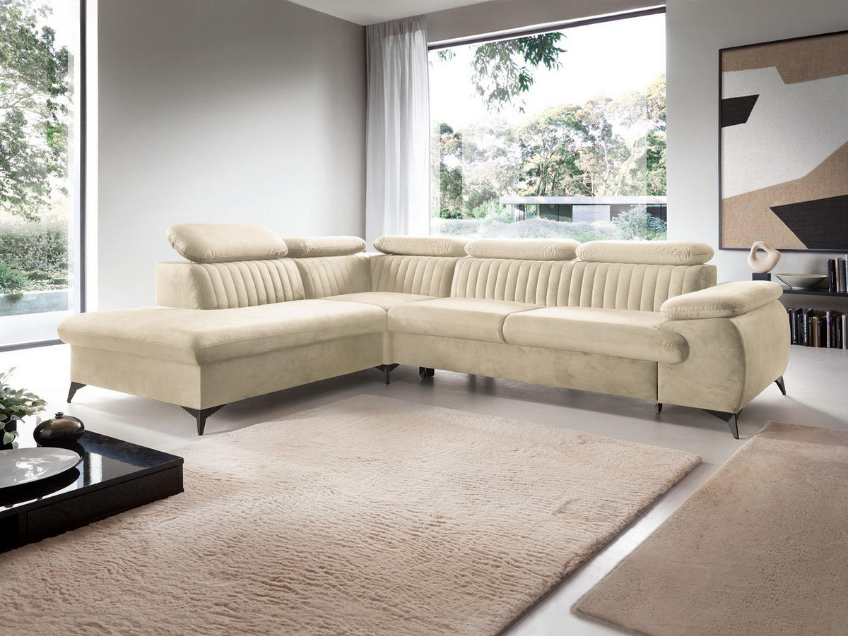 ECKSOFA 275 cm mit verstellbaren Kopfstützen Xanto L, Links, Creme - Creme, Holz (275/221cm) - Emporius