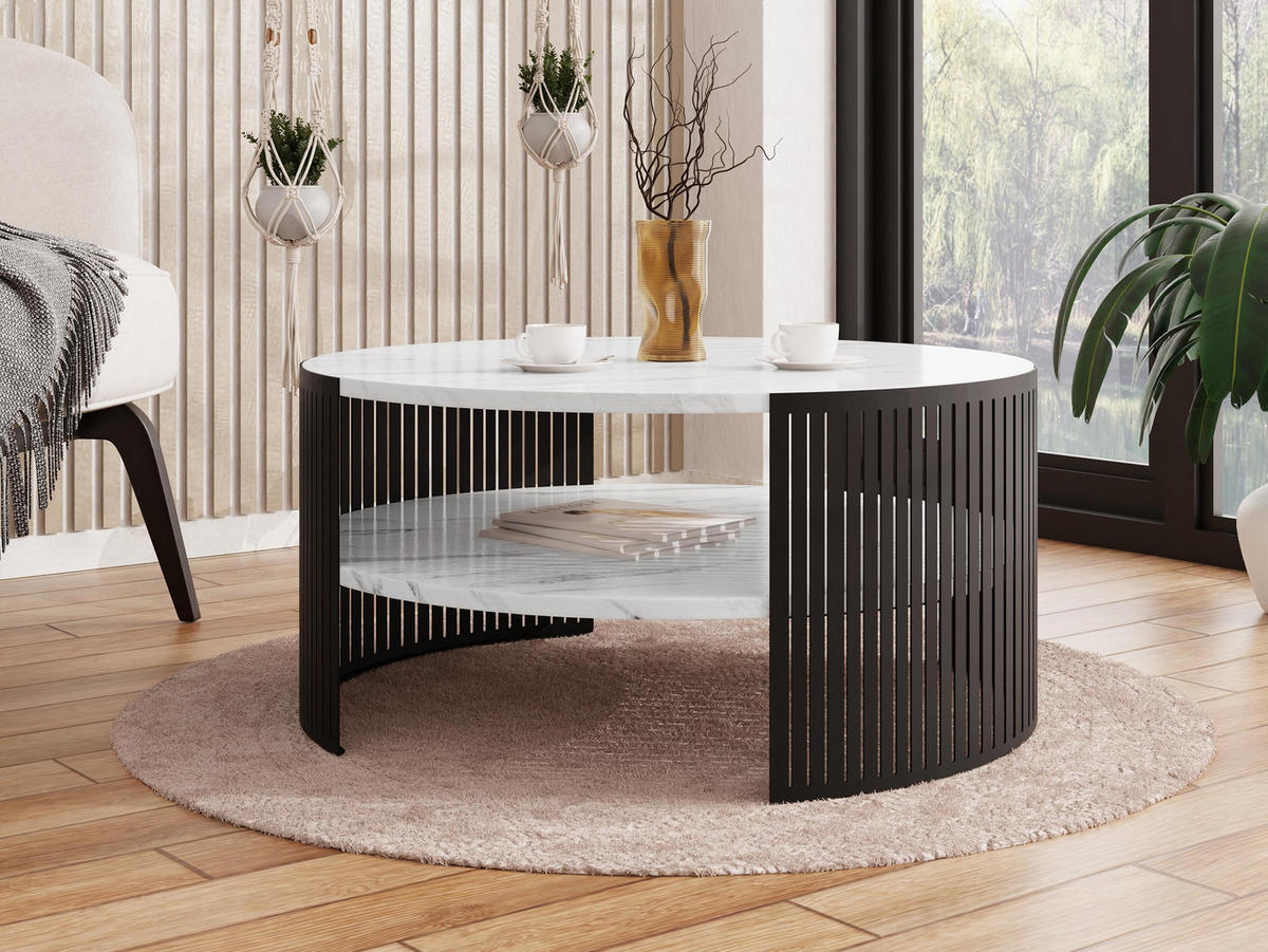 COUCHTISCH Fikoli - Weiß Hochglanz/Schwarz, Holzwerkstoff/Metall (75/75/40cm) - MIRJAN24