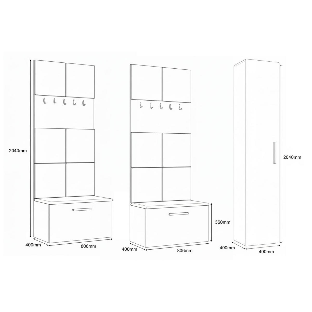 GARDEROBENSCHRANK MODULO 201,2/204/40 cm Modern Garderobe-Set Grau - Schwarz/Grau, Holzwerkstoff (201.2/204/40cm) - MASSENO