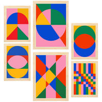 POSTER Set Mit 6 Geometrisches Bauhaus A3 & A4 Rahmen Aus Hellem Holz - Beige, Papier (29/3cm) - Nacnic