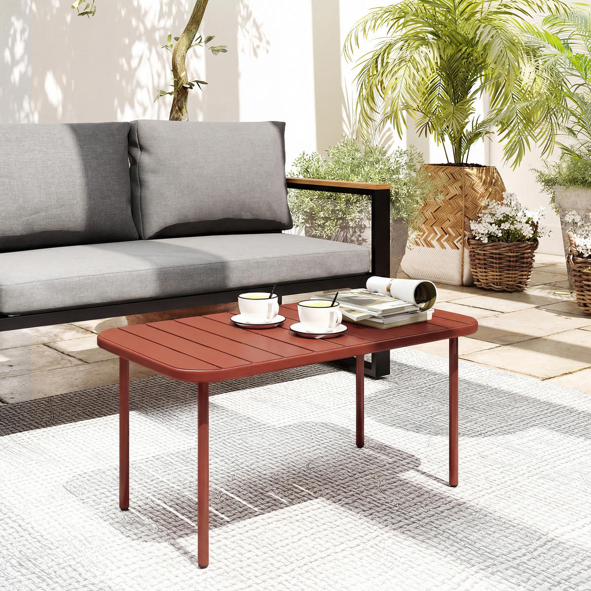 GARTENBEISTELLTISCH DE-14211 rechteckig 90x50 cm, verzinkter Stahl Rot - Rot, Metall (90/50/43cm) - ComfortXL