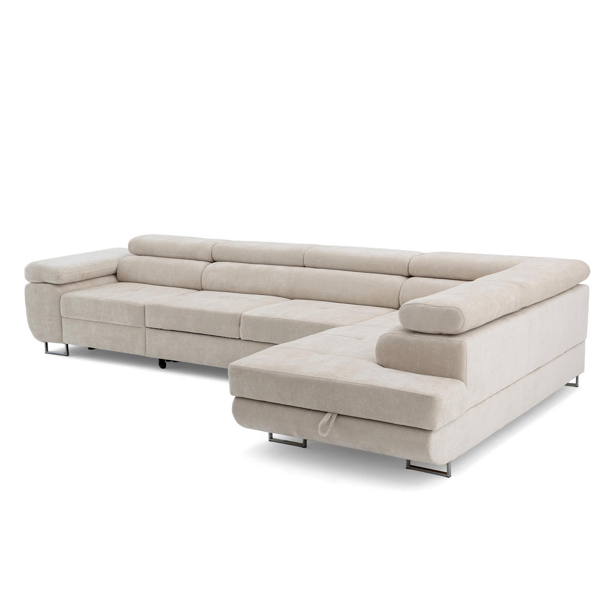 ECKSOFA WILD MAXI L Rechts mit Schlaffunktion 125x195 Chenille Beige - Chromfarben/Beige, Holz/Textil (350/203cm) - Muffo