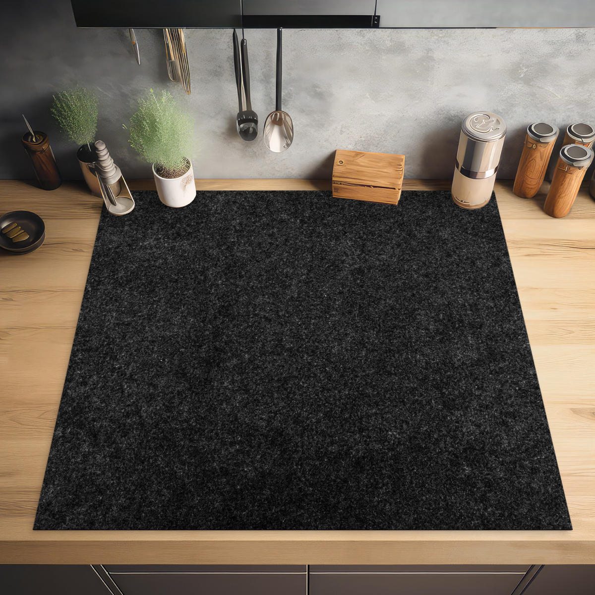 HERDABDECKPLATTE Granit - Schwarz - Granitstruktur - Dunkel Induktionsmatte 78x78 cm - Schwarz, Kunststoff (78/78/0.2cm) - MuchoWow