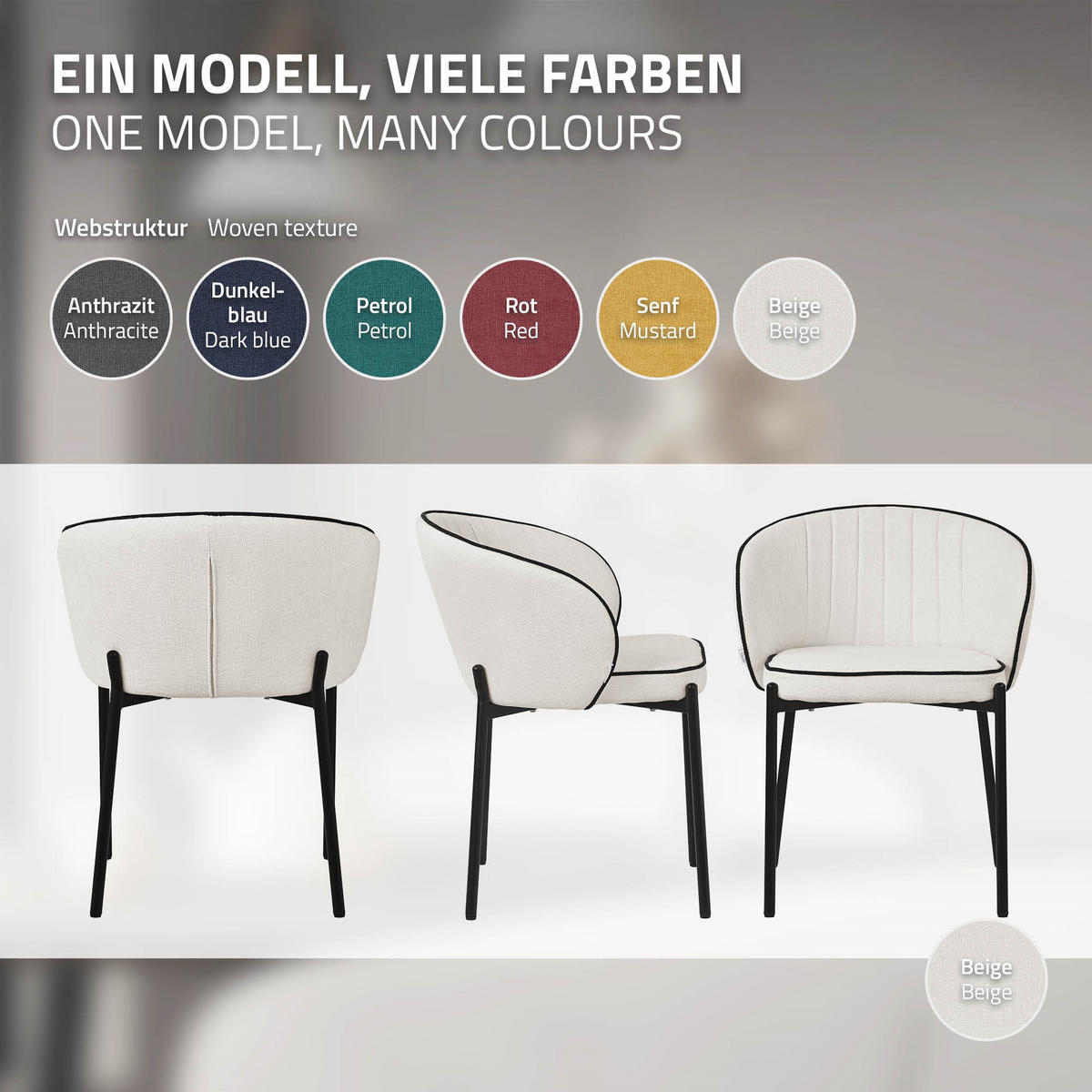 ESSZIMMERSTÜHLE 4er Set Beige - Beige/Schwarz, Textil/Metall (60/75/59cm) - ML-DESIGN