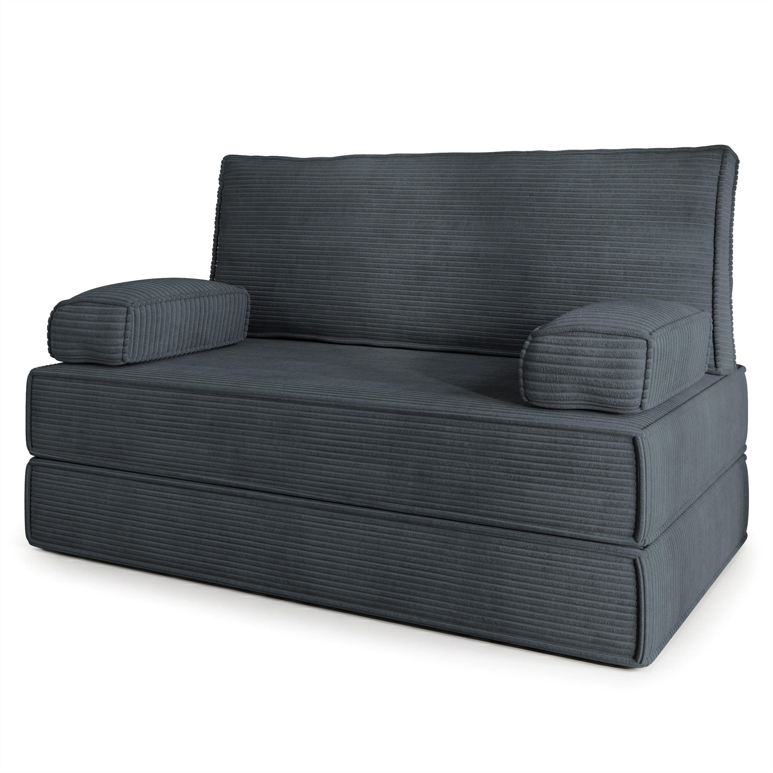 BETTSOFA LADIA aus Schaumstoff Kordstoff Grau Schlaffunktion - Dunkelgrau, Textil (140/86/60cm) - MASSENO