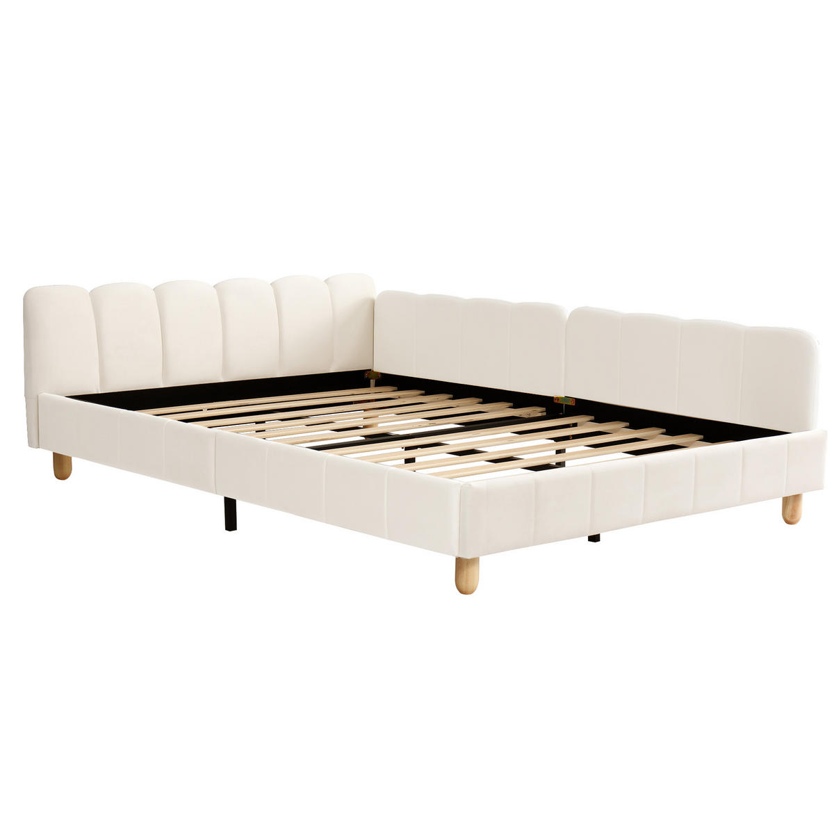ČALOUNĚNÁ dětská postel 140/200 cm béžová ze sametu s opěrkami a kapsami - béžová, textil (140/200cm) - OKWISH