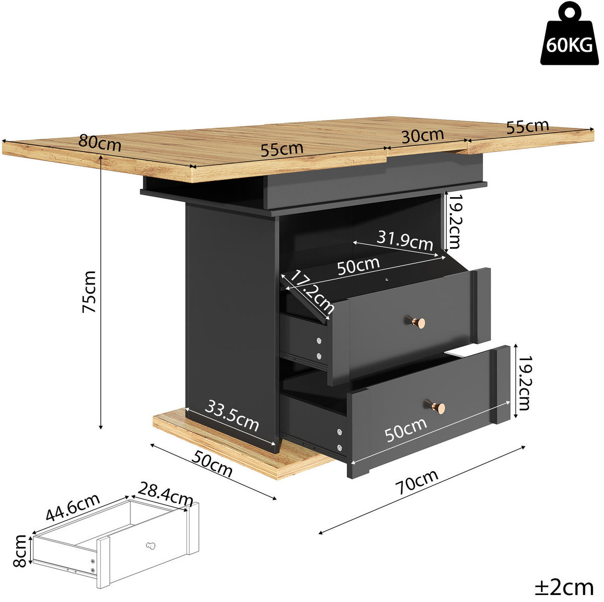 ESSTISCH 110-140/75/80 cm aus MDF mit Stauraum - Schwarz, Holzwerkstoff (110/80/75cm) - OKMYHOME