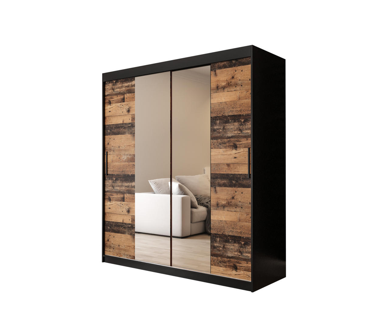 SCHWEBETÜRENSCHRANK 200/180/62 2-türig - Eichefarben/Schwarz, Holz/Kunststoff (180/200/62cm) - MÖBEL KRYSPOL