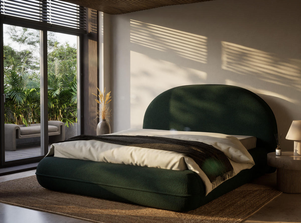 POLSTERBETT Koji Dunkelgrün 140/200 cm im Webstoff - Dunkelgrün/Schwarz, Holz/Holzwerkstoff (140/200cm) - Maison de Reve