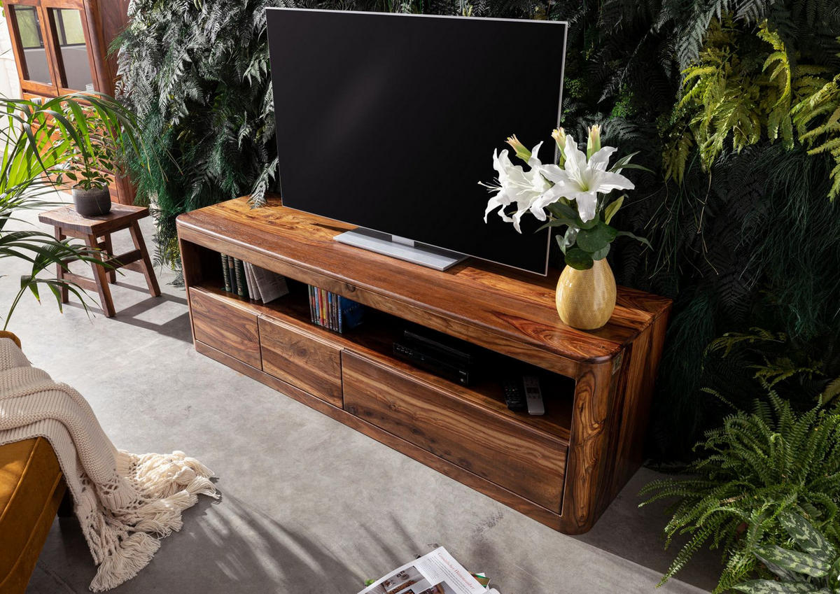 TV-BOARD Sheesham 190x50x60 walnuss gewachst TORONTO #247 - Walnussfarben, Holz (190/60/50cm) - Massivmoebel24