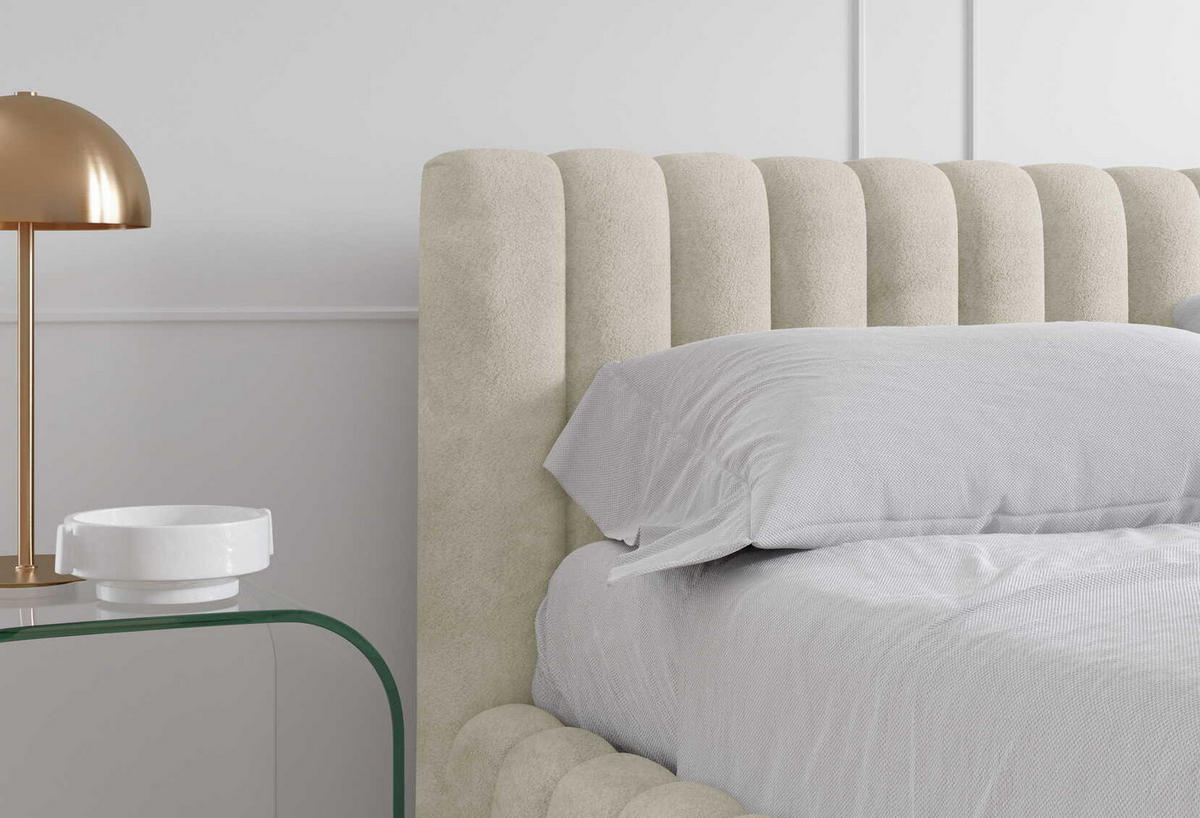 DOPPELBETT Bouclé 160x200 Livia mit Mettalllattenrost, Bettkasten, Creme - Creme, Holz/Textil (160/200cm) - Emporius