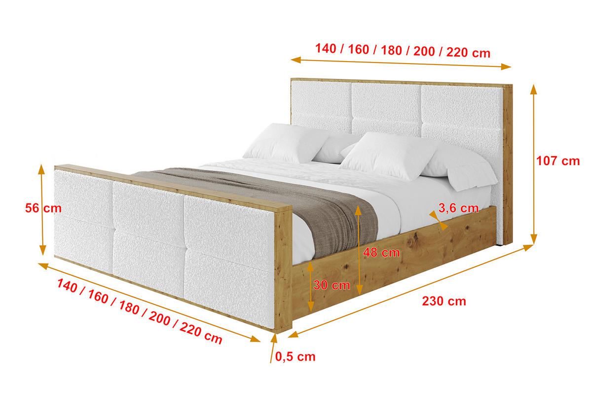 POLSTERBETT mit Bettkasten, Fußteil und Lattenrost, Boxbett mit Matratze H3/H4 - ENZO1-Z 180x200 Weiß - Weiß, Holzwerkstoff/Textil (180/200cm) - ALTDECOR
