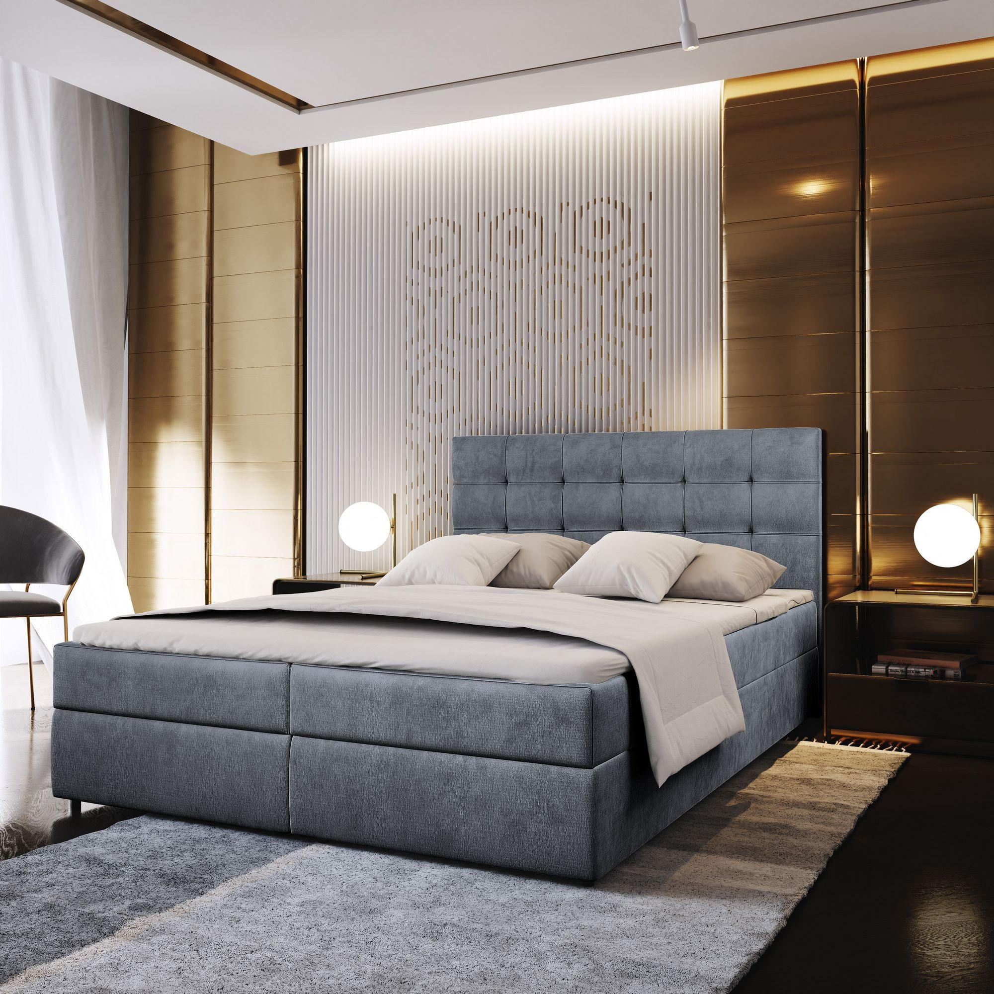 BOXBETT GLOS M 140x200 cm mit Matratze und Topper - Grau - Grau, Holz (140/200cm) - MASSENO