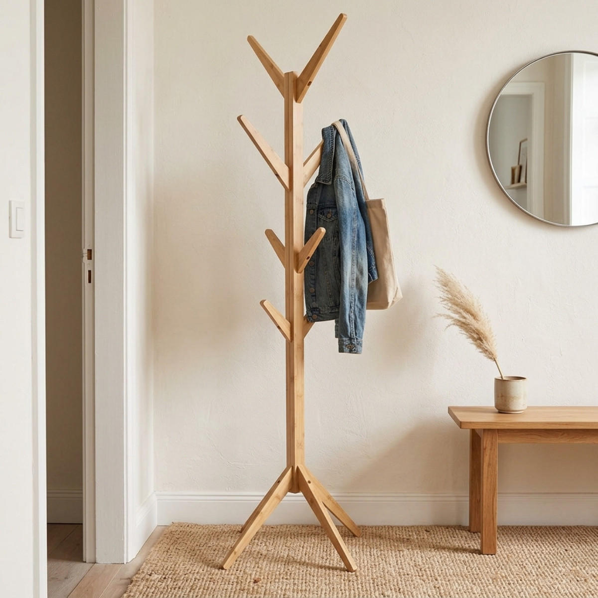 VĚŠÁK na kabáty z přírodního bambusu, výška 177 cm - TIA - jabloňová, dřevo (45/177.5/45cm) - Calicosy