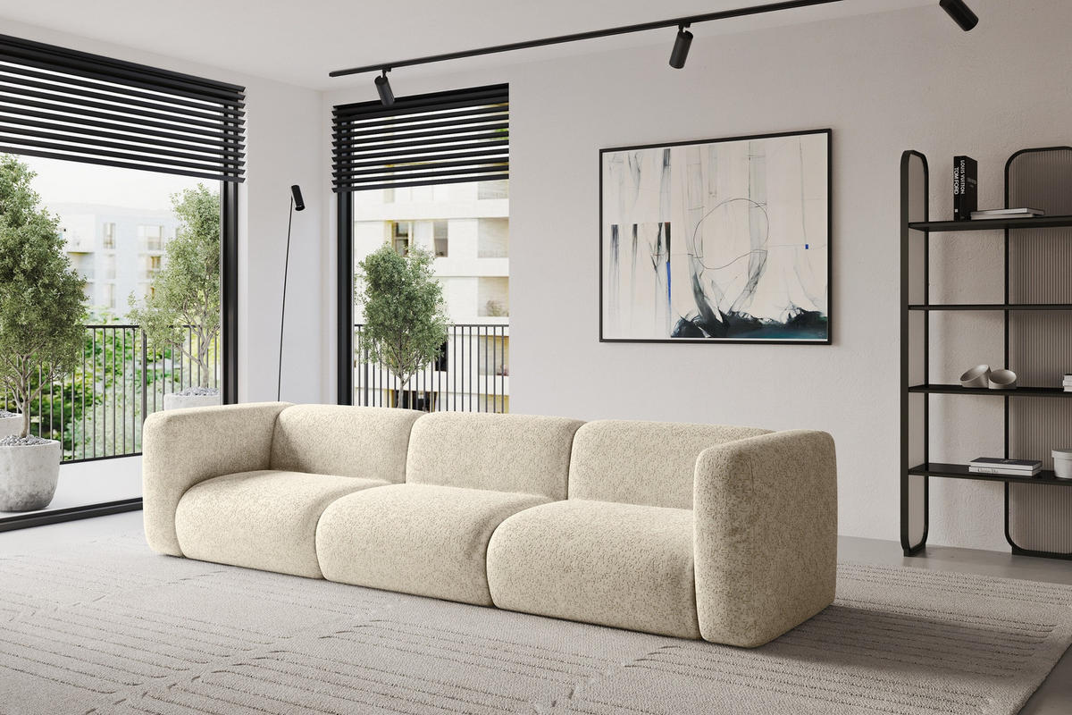 MODULÁRNÍ pohovka MIRA-S2, 3místná, 319 × 89 × 70 cm, krémová, velur - černá/krémová, kompozitní dřevo/textil (319/70/89cm) - ALTDECOR