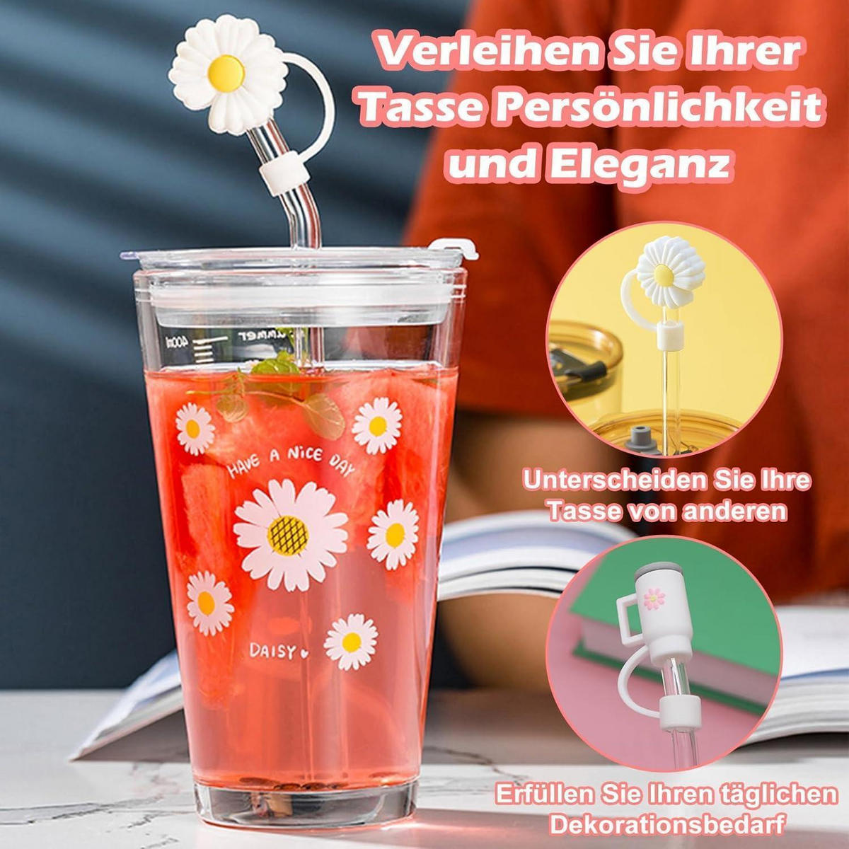 STROHHALM Abdeckung 8-teiliges Set Silikon für Stanley Cup - Multicolor, Kunststoff (3.3/2.5/3.7cm)