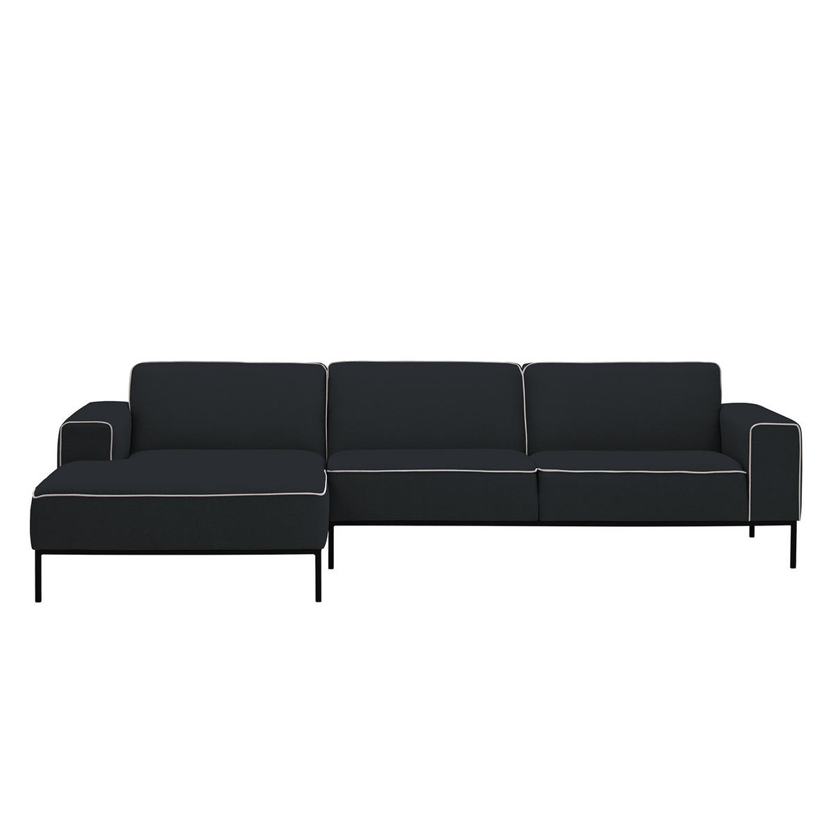 ECKSOFA mit Longchair - Webstoff - Anthrazit/Schwarz, Textil (285/168cm) - home24