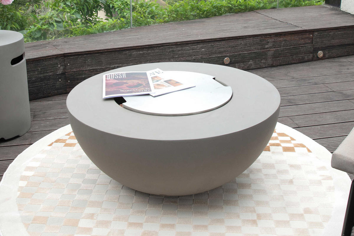 FEUERTISCH Roca Gasfeuerstelle aus GFRC-Beton 87/87/37 cm - Hellgrau, Stein (87/37/87cm) - Elementi