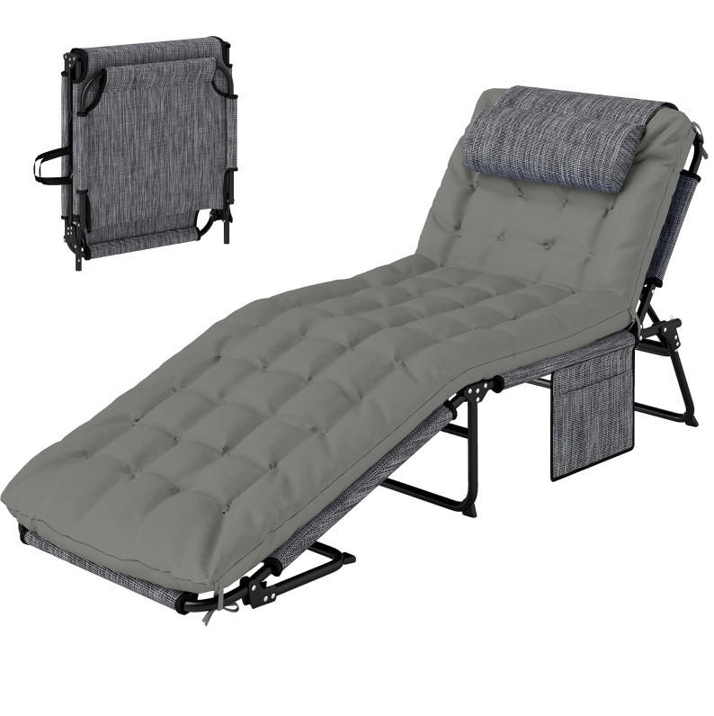 SONNENLIEGE aus Polyester 68x189x30 cm Grau klappbar mit 4-fach verstellbarer Rückenlehne, Kopfstütze und Seitentasche - Grau, Kunststoff (189/33/68cm) - Modfu