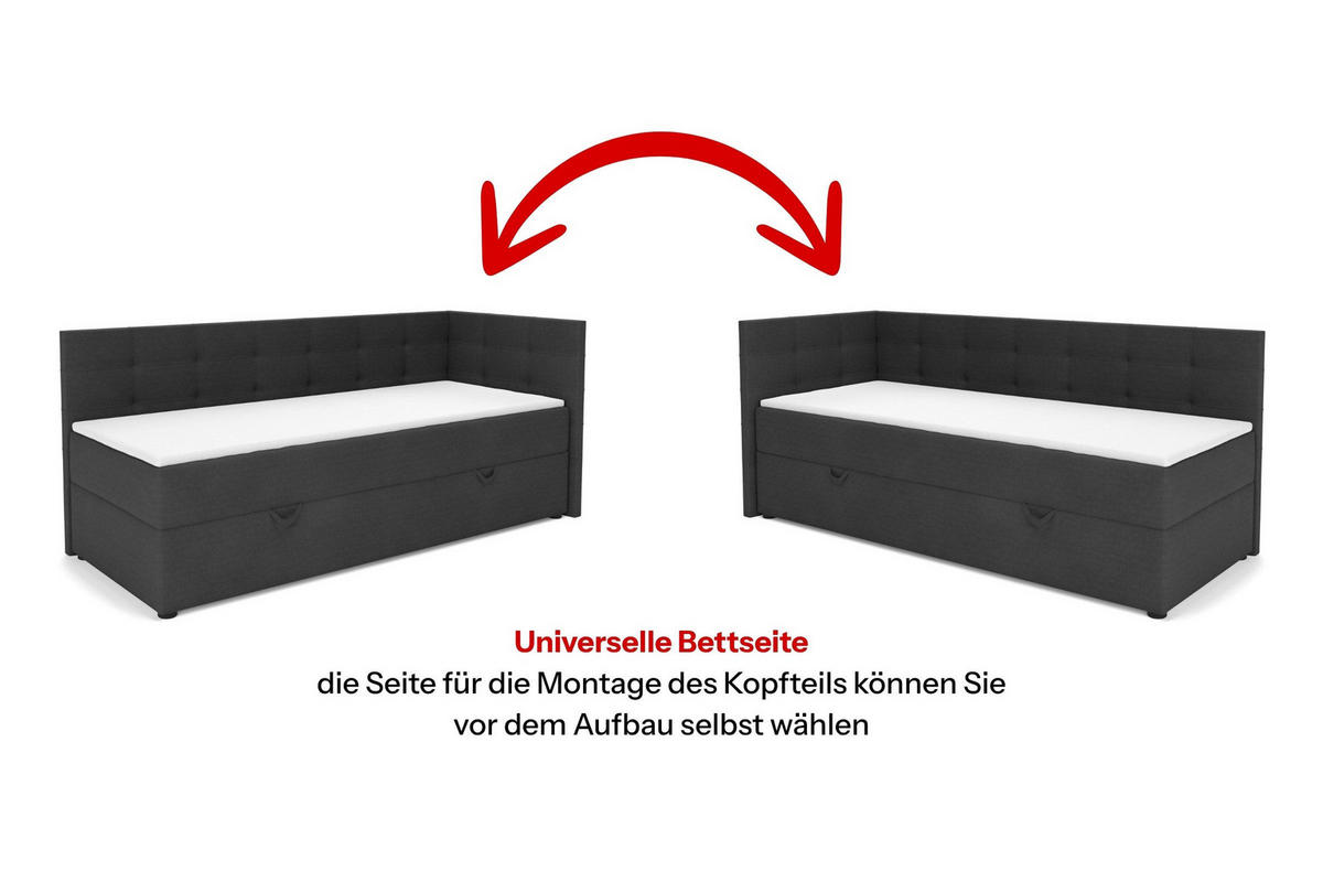 BOXBETT FAVIO 100/200 in Velours Anthrazit H3 - Anthrazit, Holz/Holzwerkstoff (100/200cm) - Deine Möbel 24