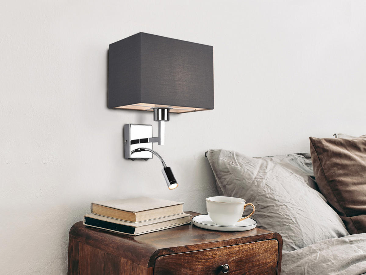 WANDLAMPE mit Schalter & Leselampe Grau, Höhe 31cm - Grau, Textil/Metall (25/31/24cm) - meineWunschleuchte