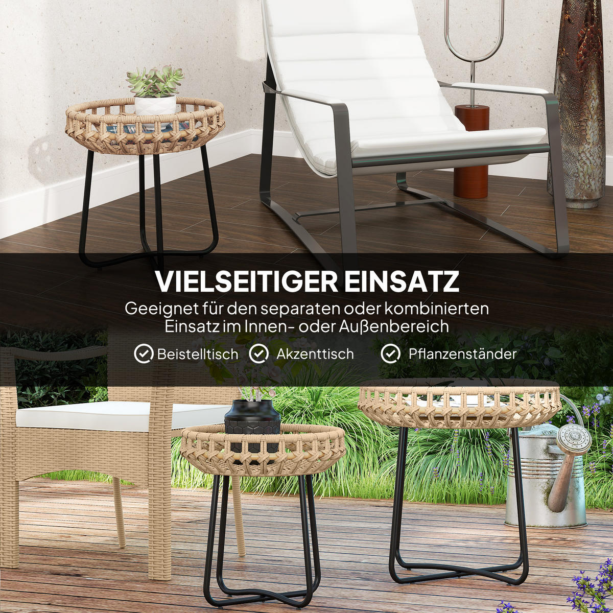 BEISTELLTISCHE DE-06650 2er Set, rund, mit X-Beine, verstellbare Fußpads Braun - Braun, Kunststoff/Metall (56/56/55cm) - ComfortXL