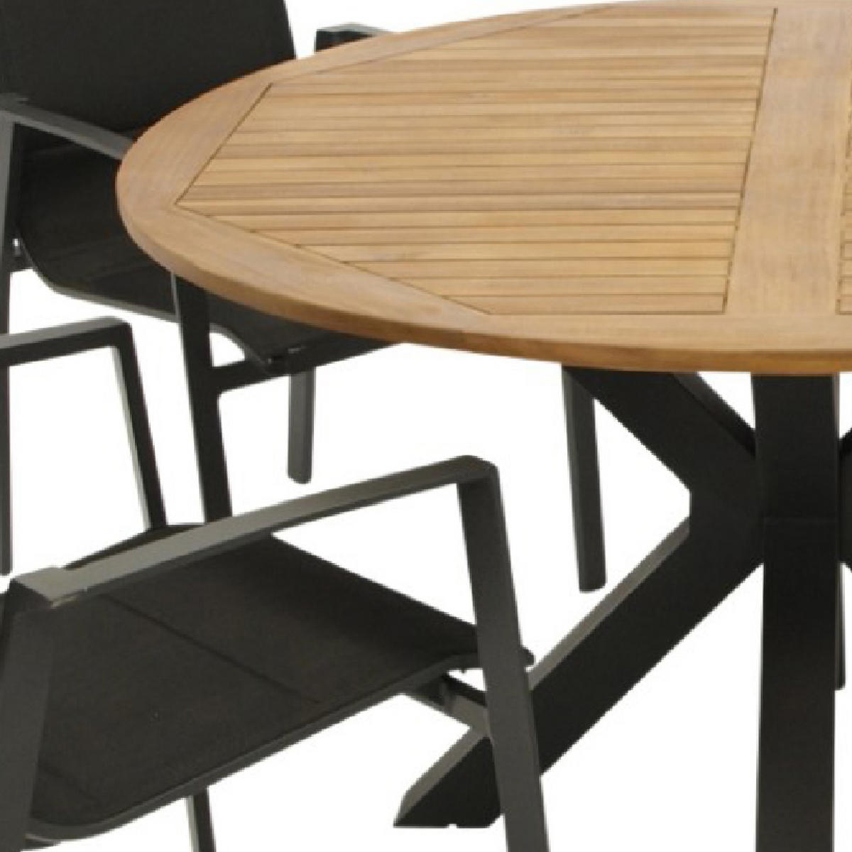 GARTENGARNITUR Canterbury - 5-teilig - Aluminium - Akazie - Kunstgewebe schwarz - Schwarz, Metall - TPFGarden