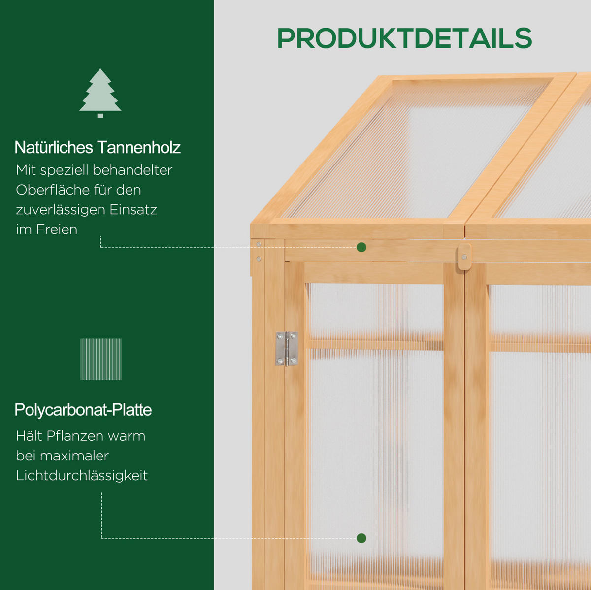 GEWÄCHSHAUS aus Holz 70x50x120 cm in Braun mit 3 Lattenregalen - Braun, Holz (50/120/70cm) - Modfu