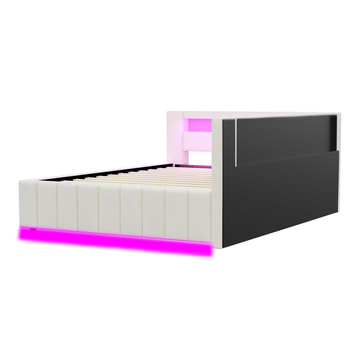 KINDERBETT 140/200 cm DE-01188, in Beige, mit Hydraulik, LED und USB - Beige, Metall (140/200cm) - ComfortXL