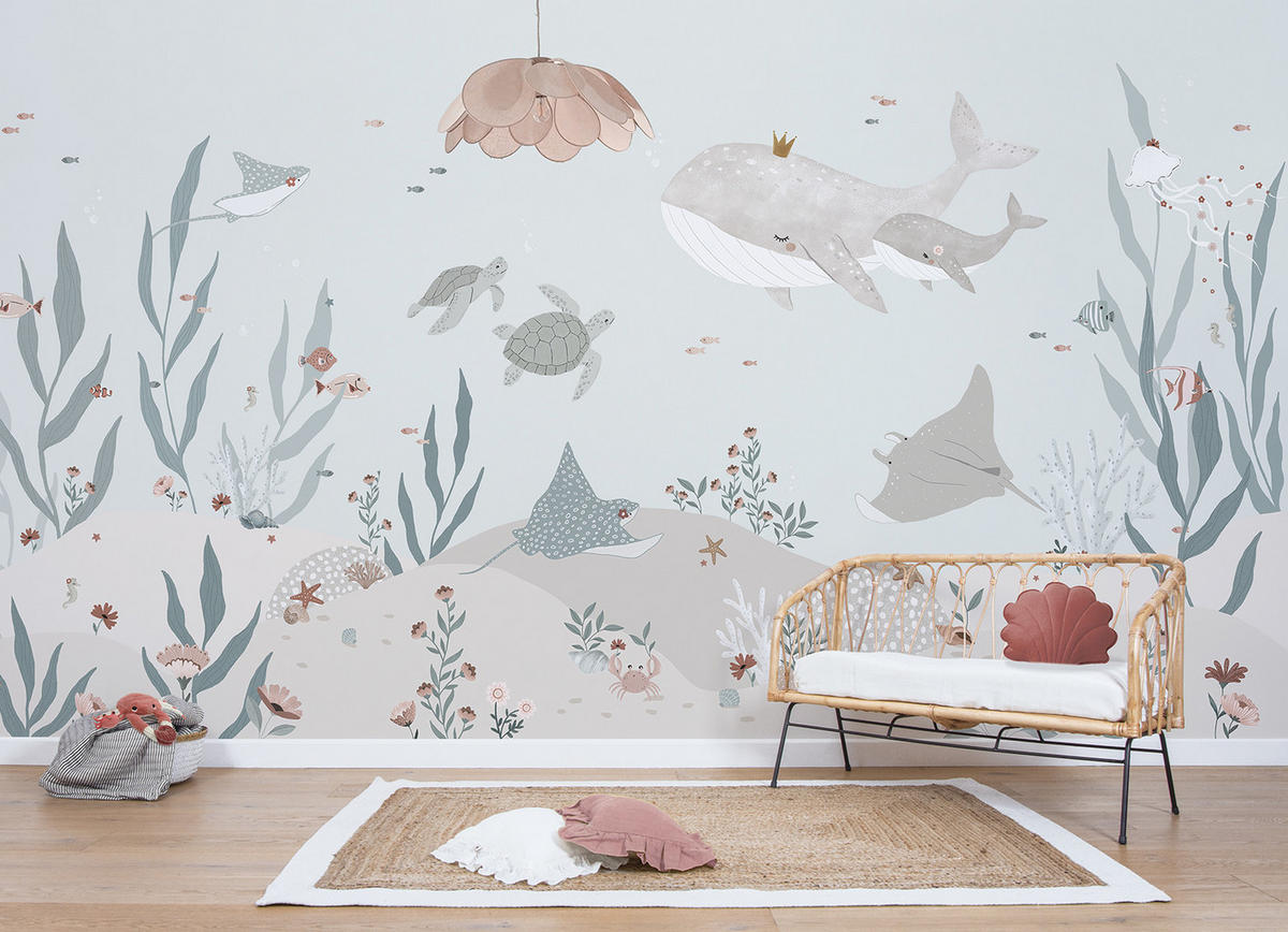 PANORAMA VLIESTAPETE Ocean field 4 m x 248 cm, blau/rosa - Blau/Pastellblau, Papier (248/400cm) - Lilipinso