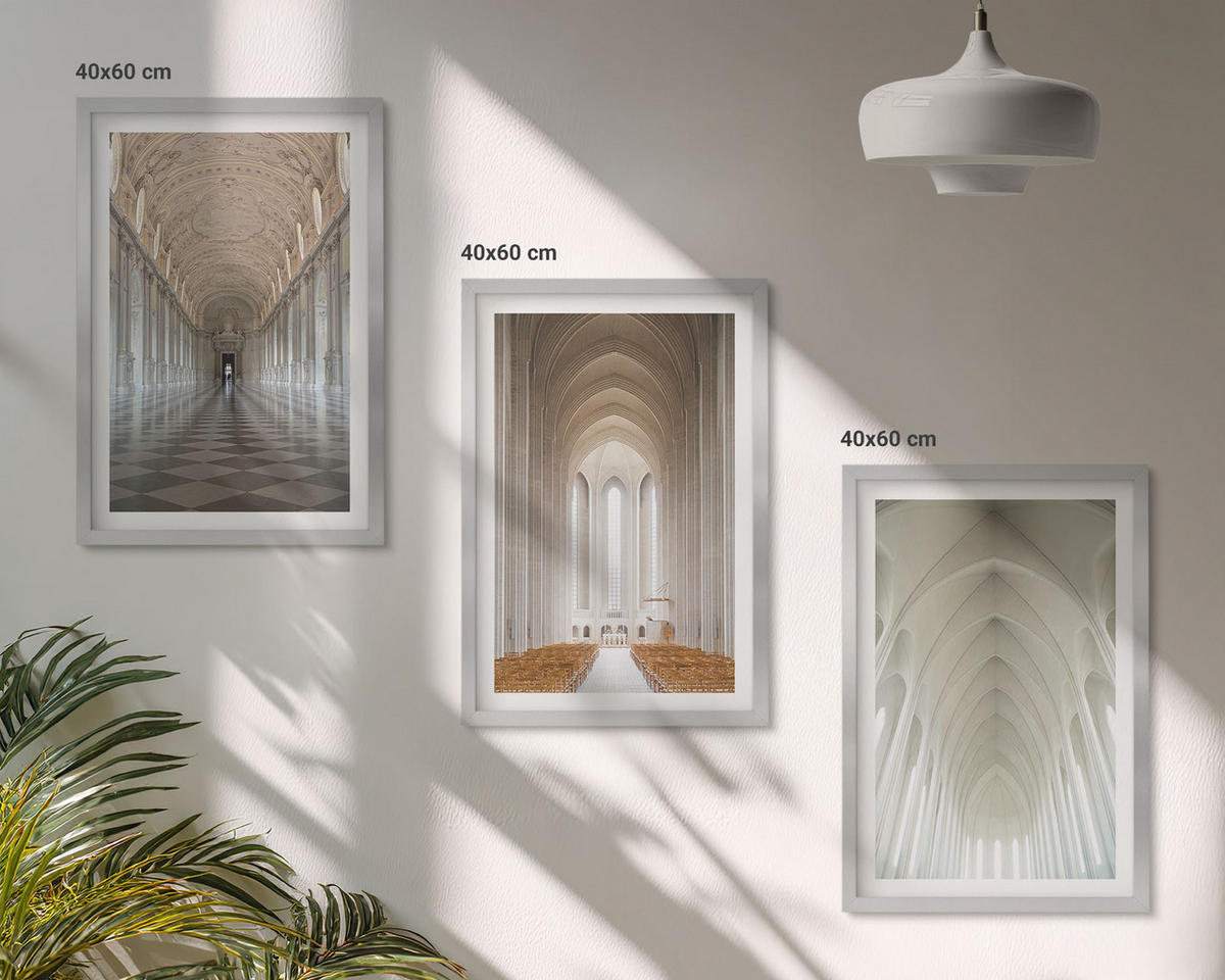 WANDBILDER 3er Set - 40x60 cm Silberner Rahmen - Innenräume historischer Gebäude - Silberfarben, Kunststoff (40/60cm) - ArtPrintCave