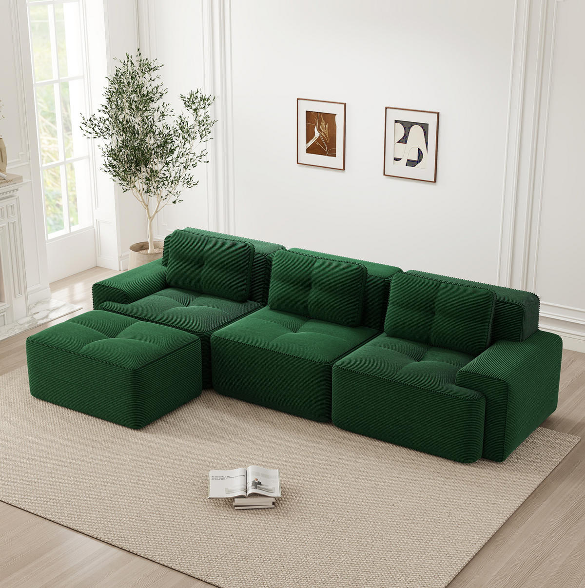 ECKSOFA aus Cord in Grün mit boneless Design - Grün, Textil (177/293cm) - Modfu